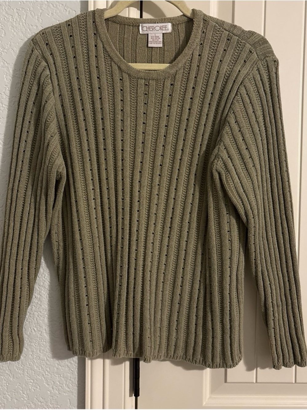Cherokee Olive Green Ribbed Crewneck Sweater